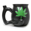 Black Matt Mug With Embossed Green Leaf