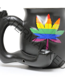 Embossed Leaf Matt Black Mug - Rainbow Leaf