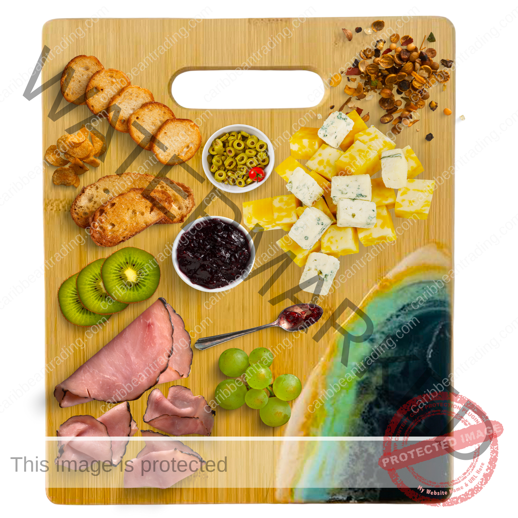 Medium Bamboo Cutting Board with Resin Ocean Wave Art - Image 2