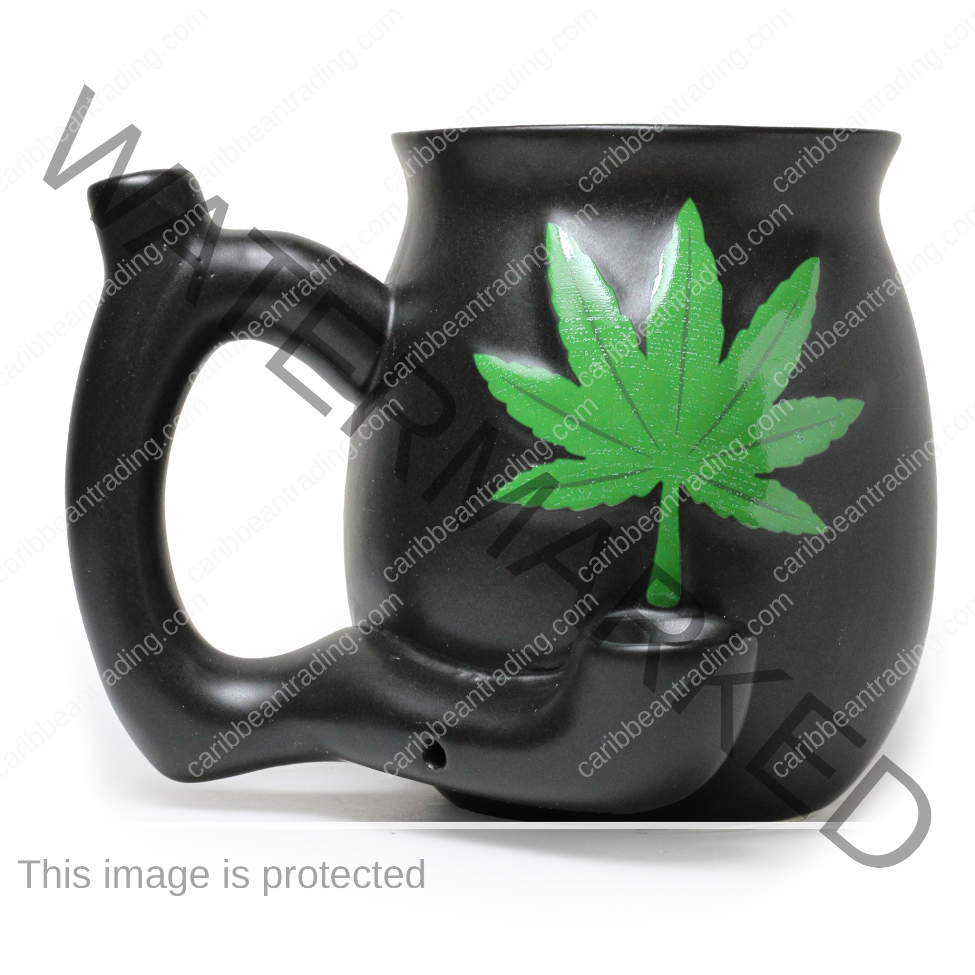 Black Matt Mug With Embossed Green Leaf