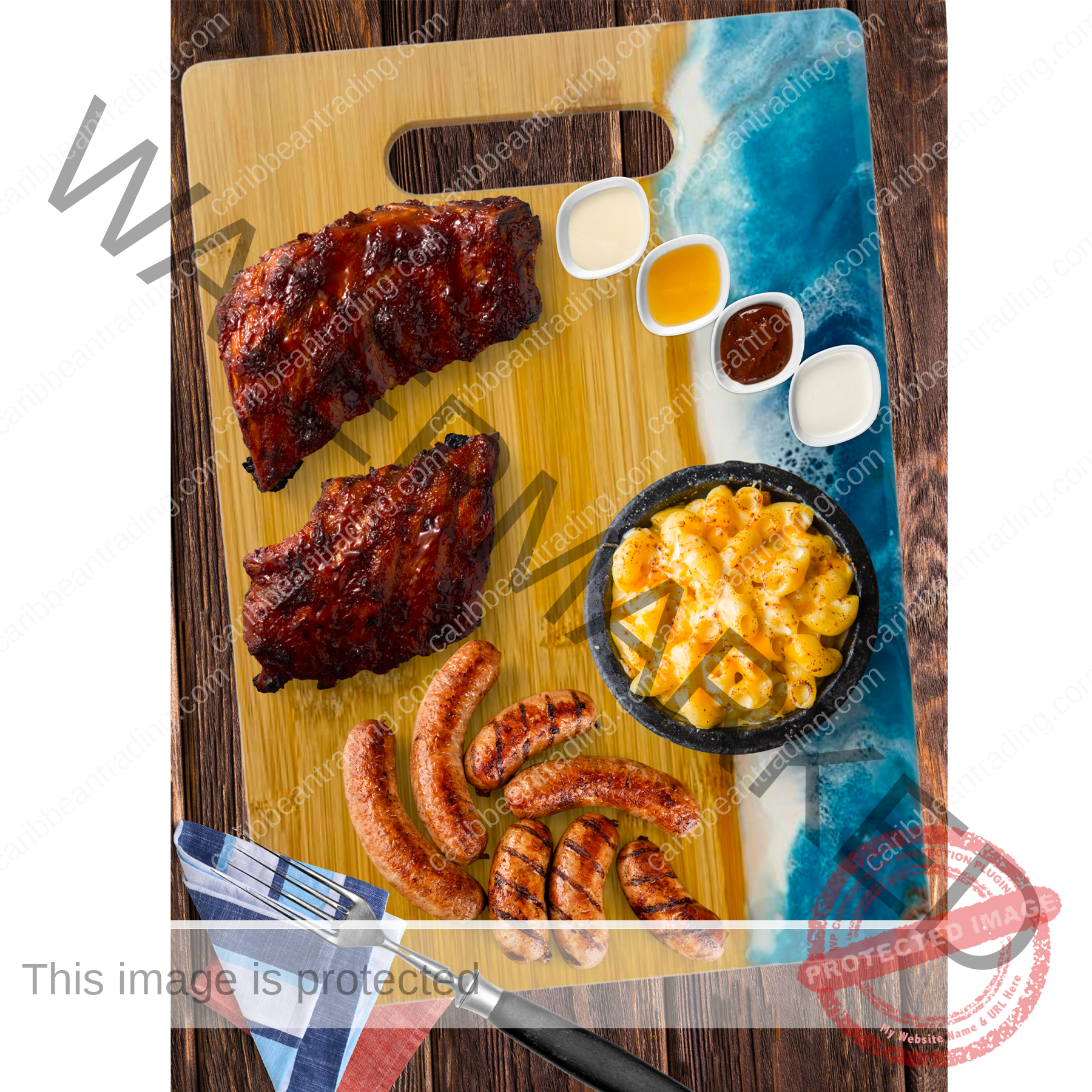 Large Bamboo Cutting Board with Resin Ocean Wave Art - Image 4
