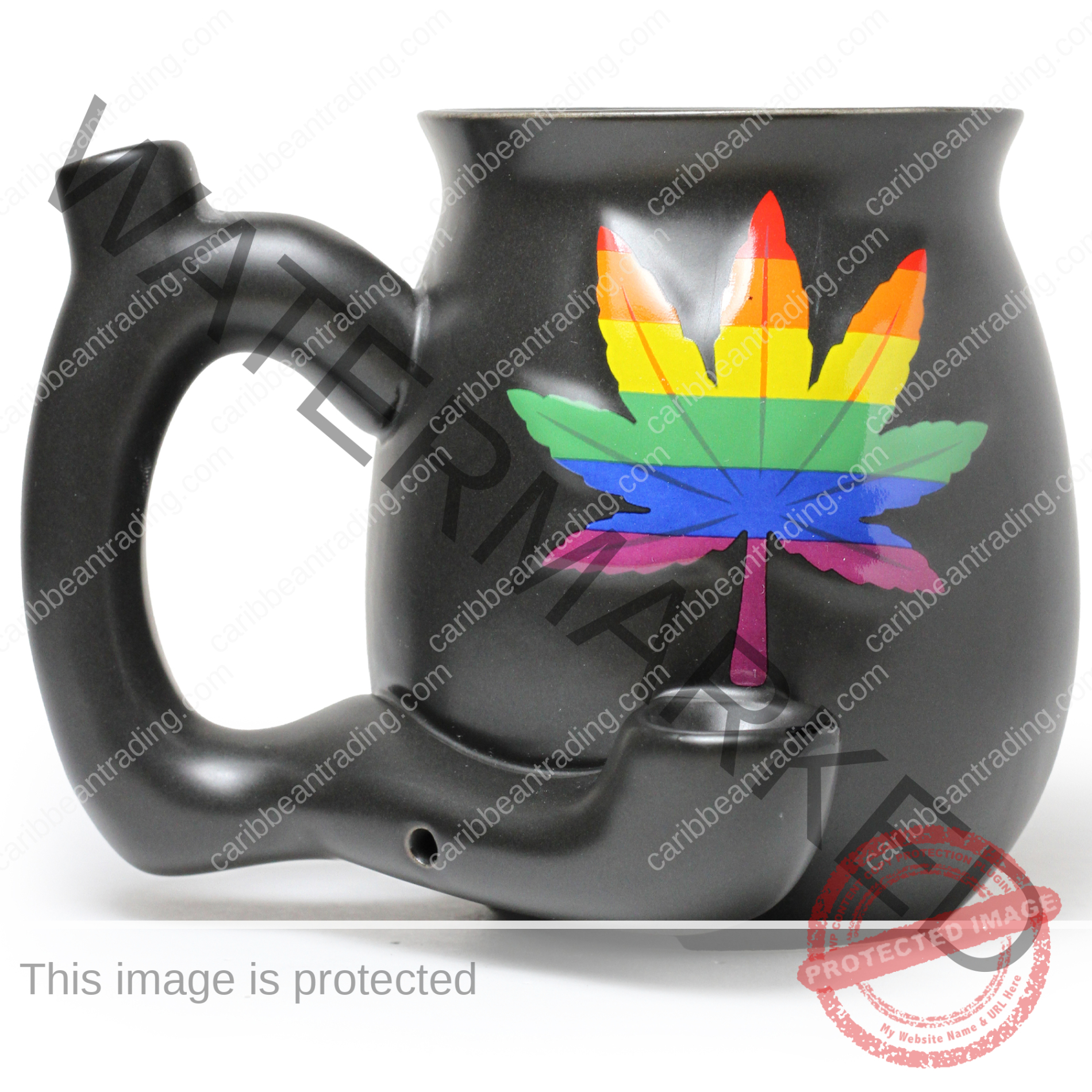Embossed Leaf Matt Black Mug - Rainbow Leaf