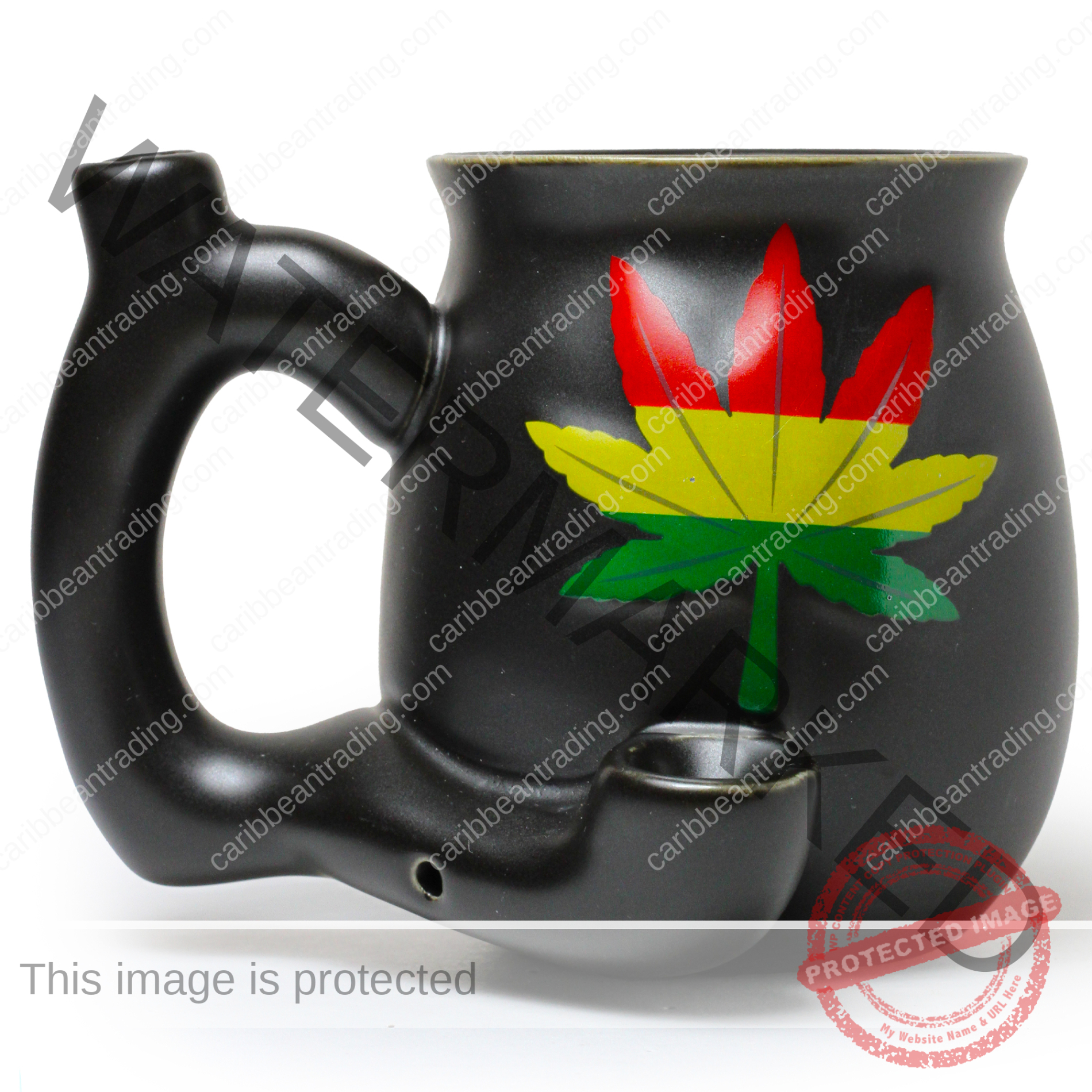 Embossed leaf mug - Matt black with Rasta colors