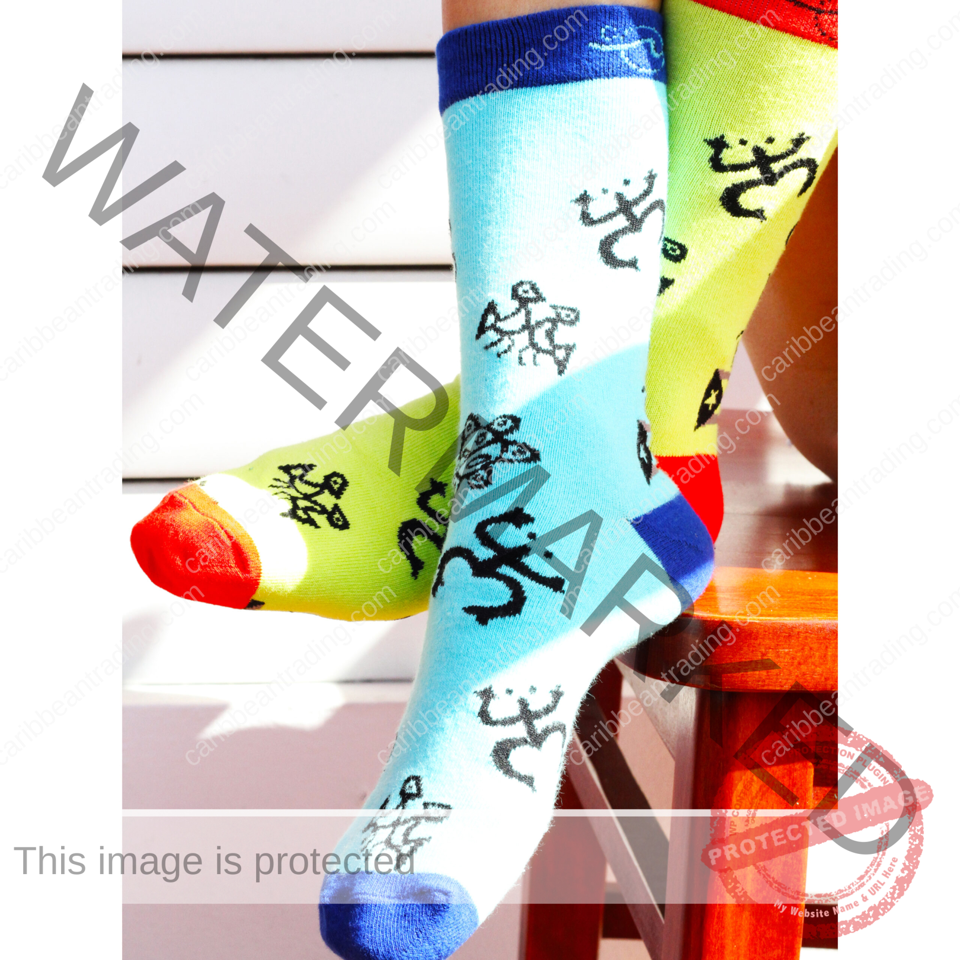 Tropical Socks Blue Taino Symbols - Image 5