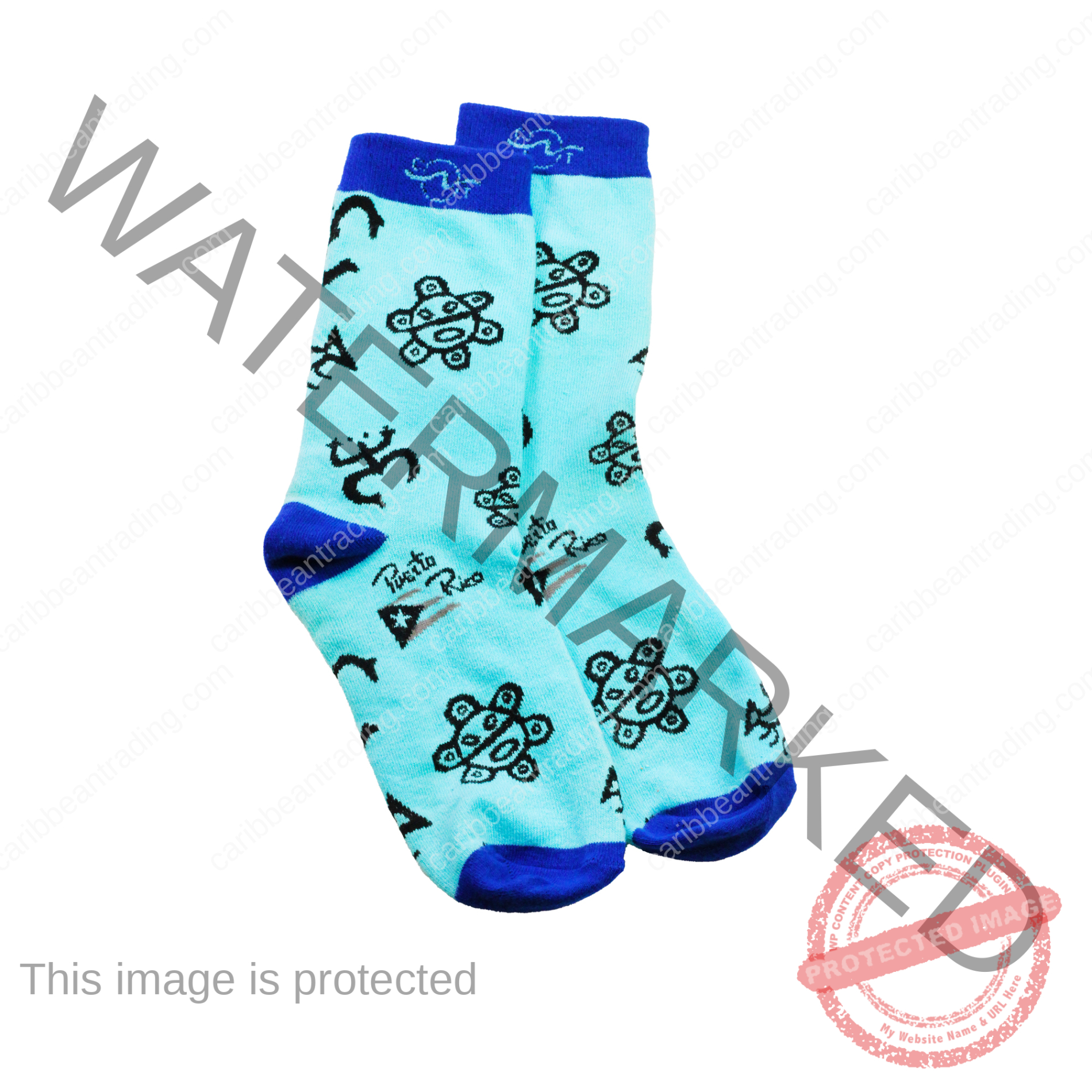 Tropical Socks Blue Taino Symbols