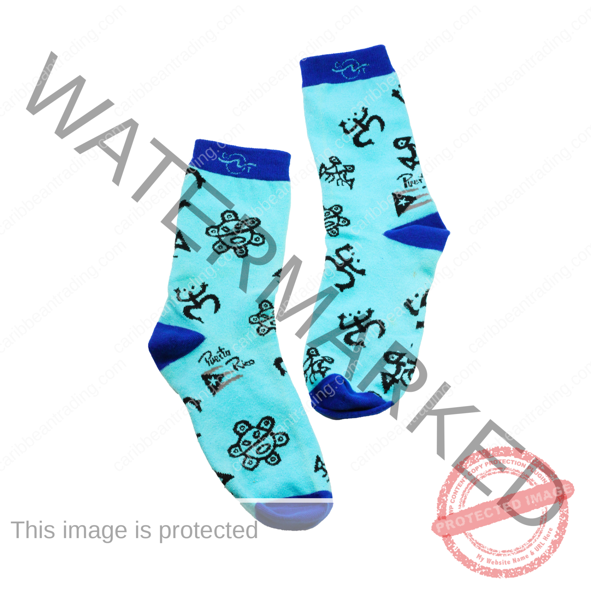 Tropical Socks Blue Taino Symbols - Image 2