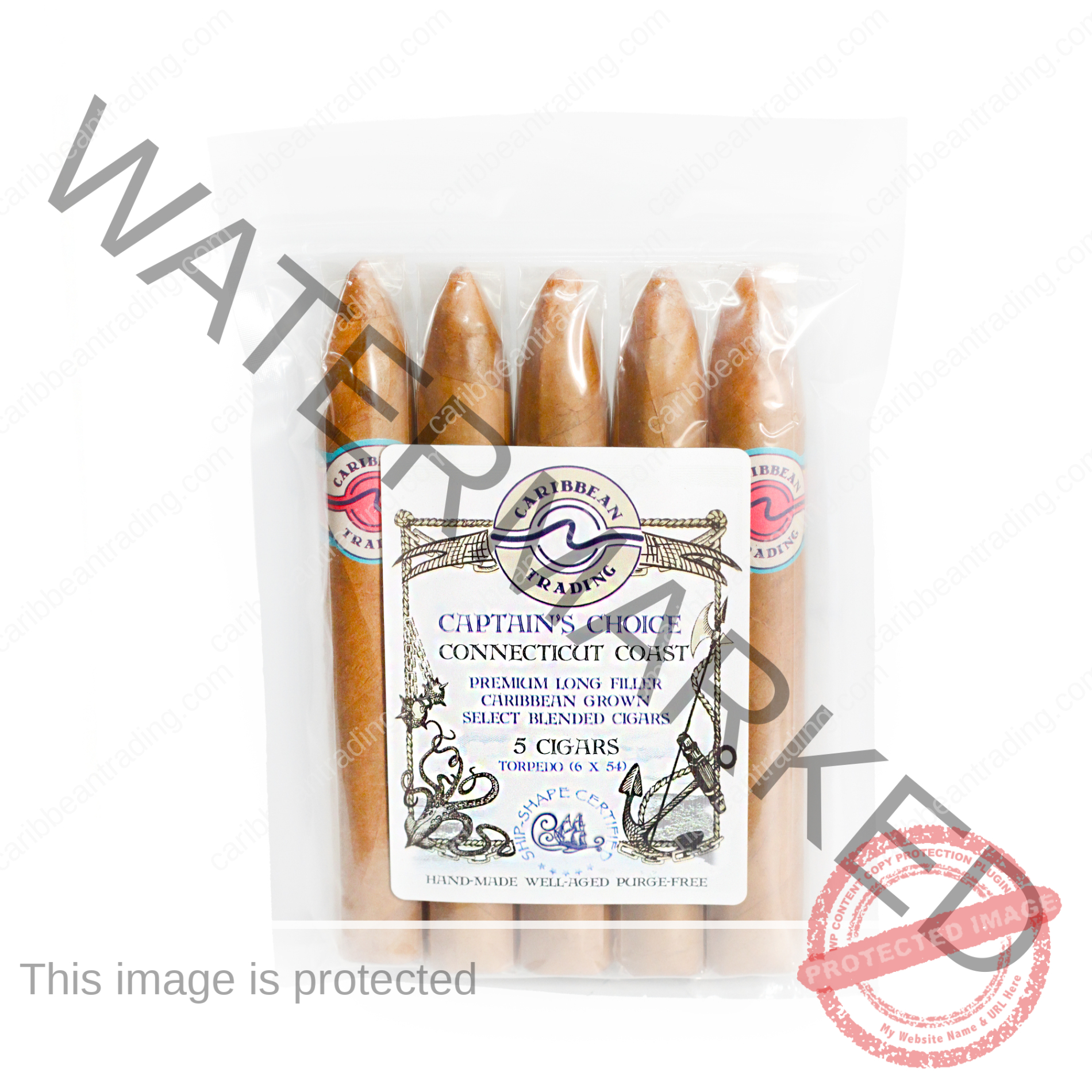 Captain's Choice Connecticut Shade Torpedo Cigar (6 x 54) 5 Pack