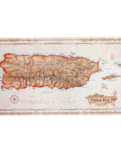 Antiqued Puerto Rico Island Map - Large