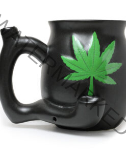 Black Matt Mug With Embossed Green Leaf