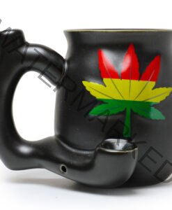 Embossed leaf mug - Matt black with Rasta colors